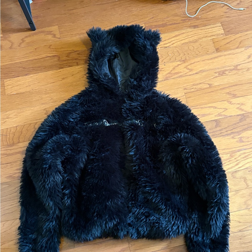 Cosmic aura hot topic fur black cat hood coat jacket goth emo